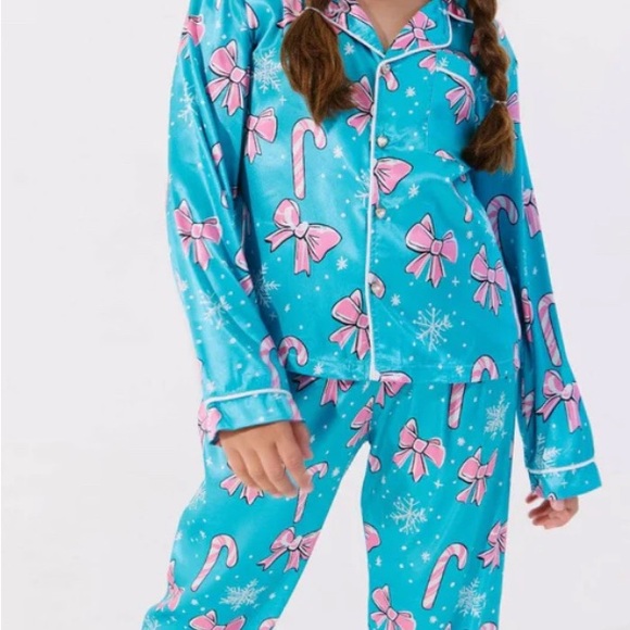 Lola and the boys silky Christmas Blue and Pink Kids Pajamas size 14 - Picture 1 of 1